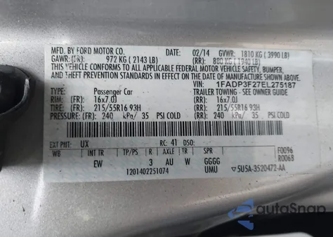 2014 Ford Focus Se z USA, uszkodzony, nr VIN 1FADP3F27EL275187